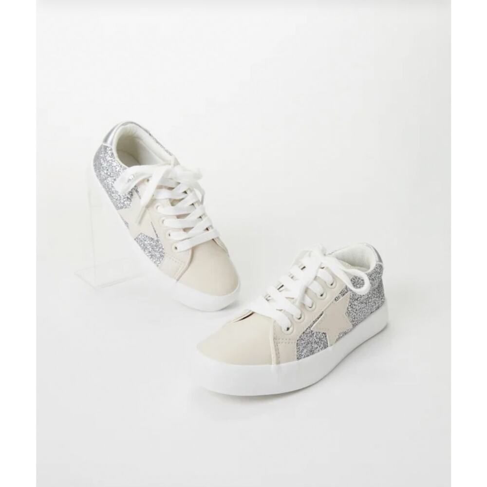 FabKids Silver Glitter Star Sneakers - Size 5